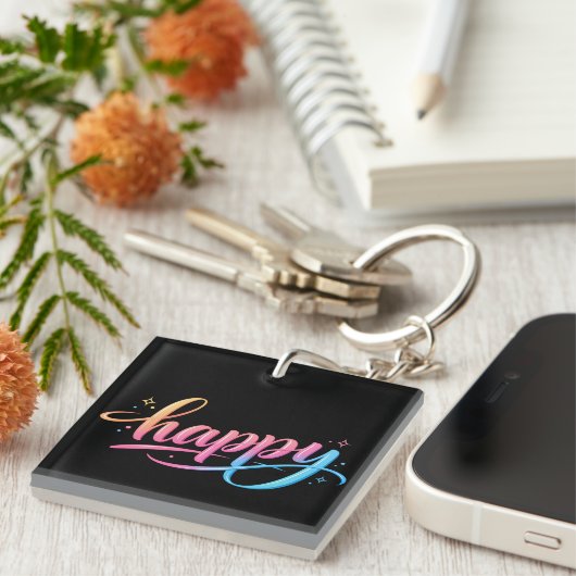 Levendige Pastel Gradiënt HAPPY Typografie - Moder Sleutelhanger (Voorkant Rechts)