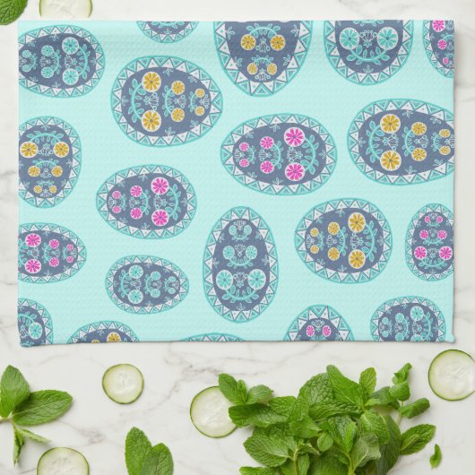 Levendige Pastel Kleuren Pysanka Folk Art Eieren Theedoek (Gevouwen)