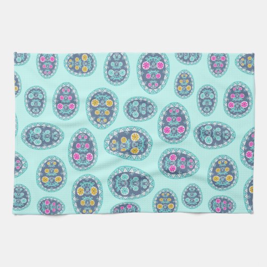 Levendige Pastel Kleuren Pysanka Folk Art Eieren Theedoek (Horizontaal)