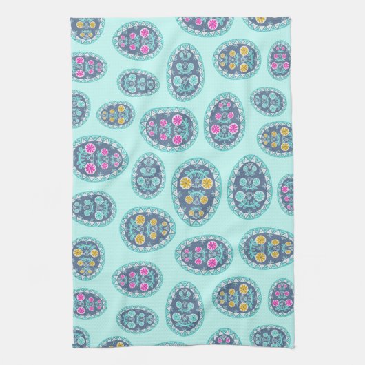 Levendige Pastel Kleuren Pysanka Folk Art Eieren Theedoek (Verticaal)