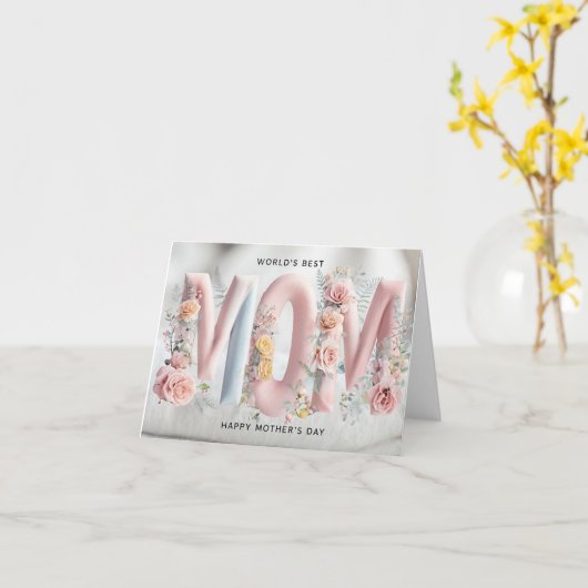 Levendige pastel roze Moederdag Kaart (Gele Bloem)