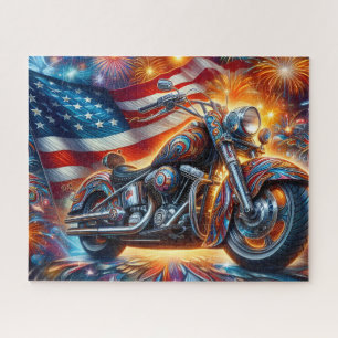 Levendige Patriottische Vintage Retro Motorfiets Legpuzzel