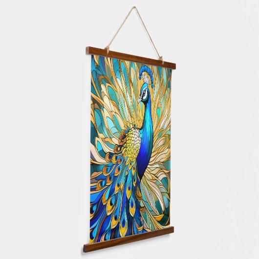 Levendige pauw in Art Nouveau-stijl Kleurrijke kun Hangend Wandkleed (Gebogen)