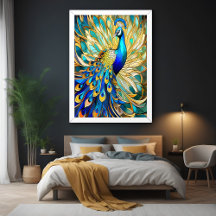 Levendige pauw in Art Nouveau-stijl kleurrijke muu