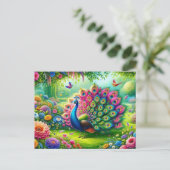 Levendige Pauw in een Fantasy Garden Schilderij Briefkaart (Staand voorkant)