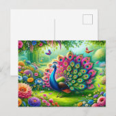 Levendige Pauw in een Fantasy Garden Schilderij Briefkaart (Voorkant / Achterkant)