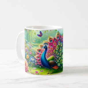 Levendige Pauw in een Fantasy Garden Schilderij Koffiemok