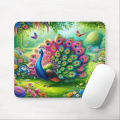 Levendige Pauw in een Fantasy Garden Schilderij Muismat (Met muis)