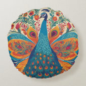 "Levendige pauw in Mexicaanse volkskunststijl Rond Kussen (Achterkant)