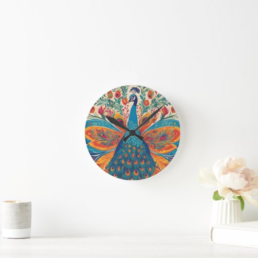 "Levendige pauw in Mexicaanse volkskunststijl Ronde Klok (Huis)