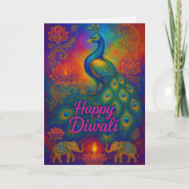 Levendige Pauw & Lotus Happy Diwali Groet Kaart