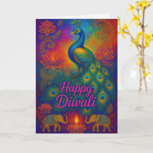 Levendige Pauw & Lotus Happy Diwali Groet Kaart