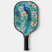 Levendige pauw met veren en weelderige bloemen pickleball paddle (Voorkant)