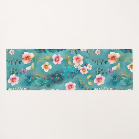 Levendige pauw met veren en weelderige bloemen yogamat (Achterkant (horizontaal))