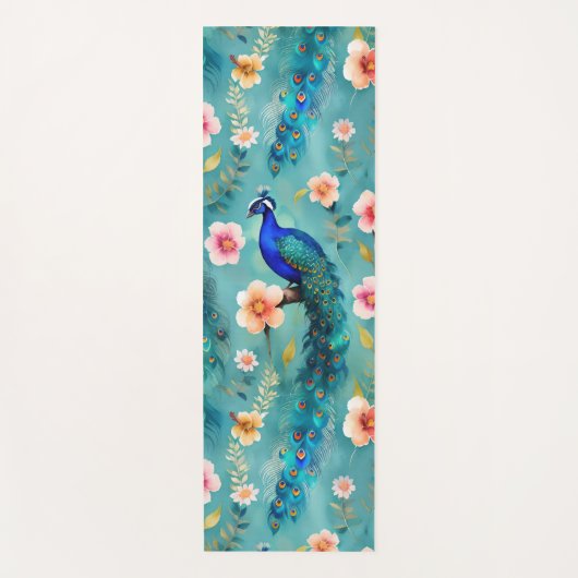 Levendige pauw met veren en weelderige bloemen yogamat (Voorkant)