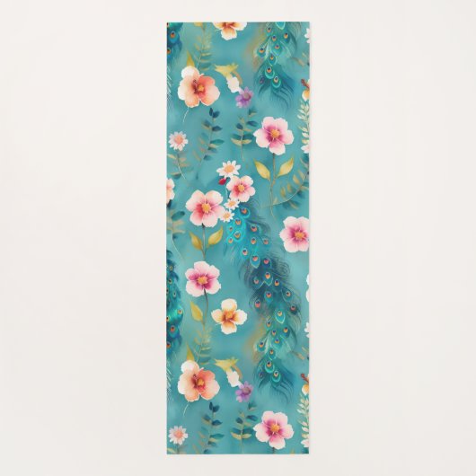 Levendige pauw met veren en weelderige bloemen yogamat (Achterkant)