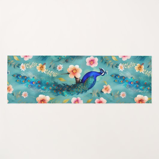 Levendige pauw met veren en weelderige bloemen yogamat (Voorkant (horizontaal))