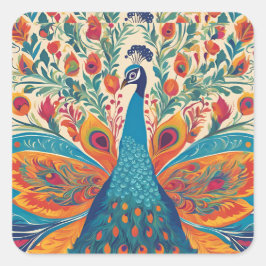 Levendige Pauw: Mexicaanse Art Style Accent Pillow Vierkante Sticker