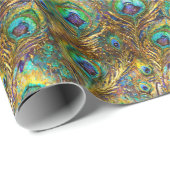 Levendige pauwenveren op goud cadeaupapier (Rol Hoek)