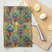 Levendige pauwenveren op goud theedoek (Quarter Fold)