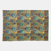 Levendige pauwenveren op goud theedoek (Horizontaal)