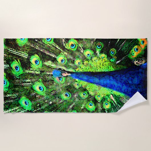 Levendige Peacock Beach handdoek (Voorkant)