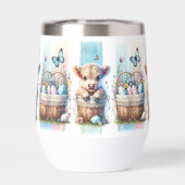 Levendige penseelstreek Pasen Koe Wine Tumbler (Achterkant)