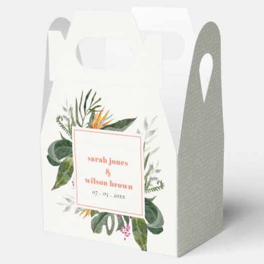 Levendige Perzik Blush Boho Tropische Bloemen Brui Bedankdoosjes (Geopend)