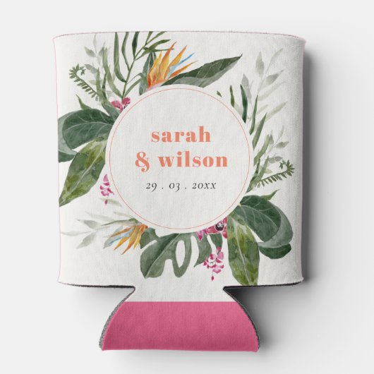 Levendige Perzik Blush Boho Tropische Bloemen Brui Blikjeskoeler (Achterkant)