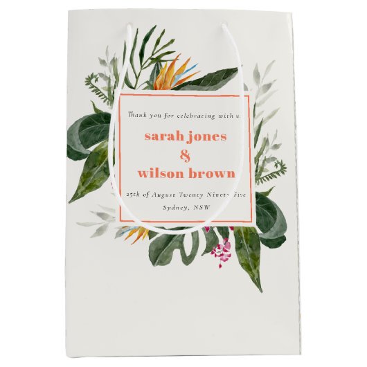 Levendige Perzik Blush Boho Tropische Bloemen Brui Medium Cadeauzakje (Voorkant)