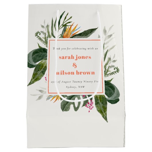 Levendige Perzik Blush Boho Tropische Bloemen Brui Medium Cadeauzakje (Achterkant)