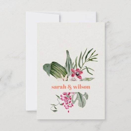 Levendige Perzik Blush Boho Tropische Bloemen Brui RSVP Kaartje (Achterkant)