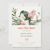 Levendige Perzik Blush Boho Tropische Bloemen Brui Save The Date (Voorkant)