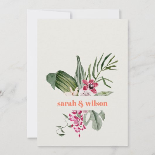 Levendige Perzik Blush Boho Tropische Bloemen Brui Save The Date (Achterkant)