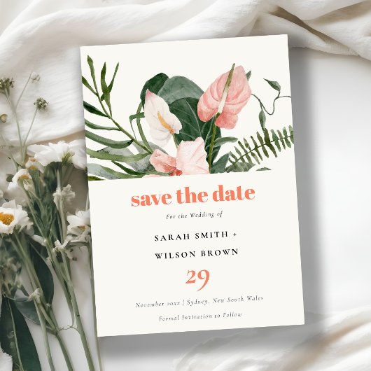 Levendige Perzik Blush Boho Tropische Bloemen Brui Save The Date