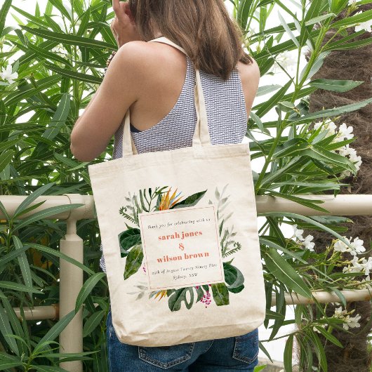 Levendige Perzik Blush Boho Tropische Bloemen Brui Tote Bag