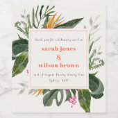 Levendige Perzik Blush Boho Tropische Bloemen Brui Wijn Etiket (Enkel label)