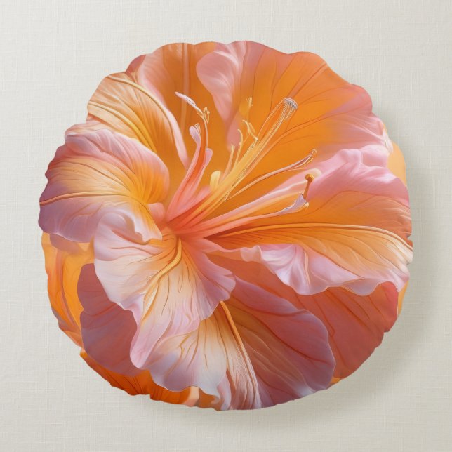 Levendige perzik hibiscus bloem kussen (Voorkant)