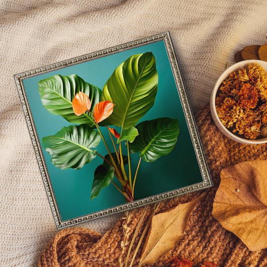Levendige Philodendron en Anthurium Bloemen Foto Afdruk