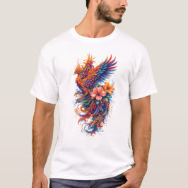 Levendige Phoenix Bloemkunst – Kleurrijke Mythisch T-shirt
