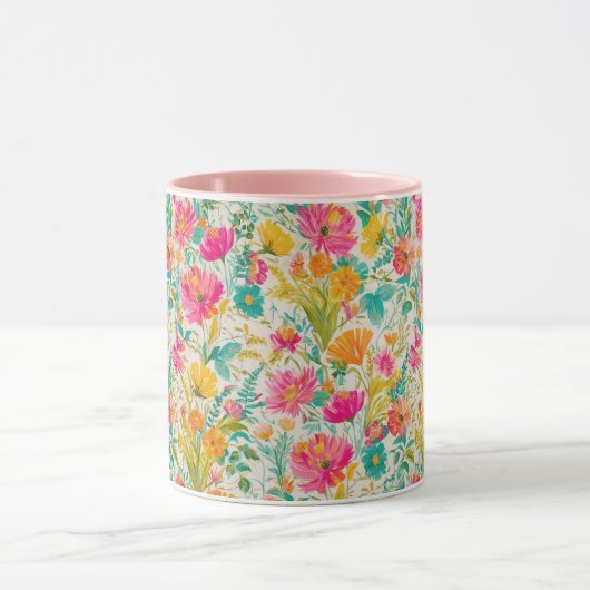 Levendige Phoenix met bloemenachtergrond Mok (Midden)