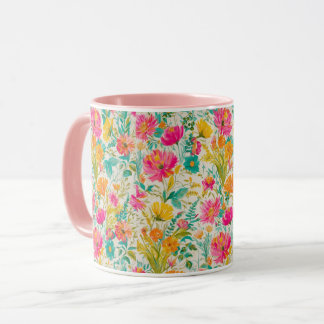 Levendige Phoenix met bloemenachtergrond Mok