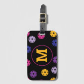 Levendige pickleballs op zwart, aangepast initiaal bagagelabel (Voorkant (verticaal))