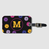 Levendige pickleballs op zwart, aangepast initiaal bagagelabel (Voorkant (horizontaal))