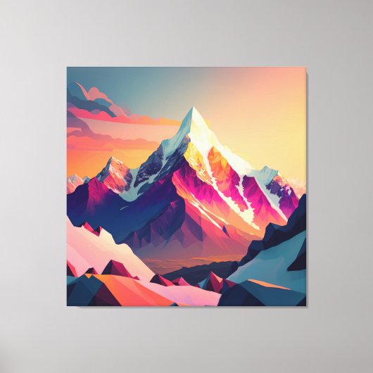Levendige piek: een sneeuwberg bij zonsondergang. canvas afdruk (Voorkant)