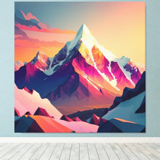 Levendige piek: een sneeuwberg bij zonsondergang. canvas afdruk (Insitu (Houten vloer))