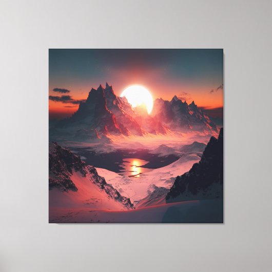 Levendige piek: een sneeuwberg bij zonsondergang. canvas afdruk (Voorkant)