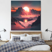 Levendige piek: een sneeuwberg bij zonsondergang. canvas afdruk (Insitu (Slaapkamer))