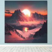 Levendige piek: een sneeuwberg bij zonsondergang. canvas afdruk (Insitu (Houten vloer))