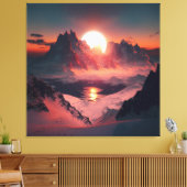 Levendige piek: een sneeuwberg bij zonsondergang. canvas afdruk (Insitu (Woonkamer))
